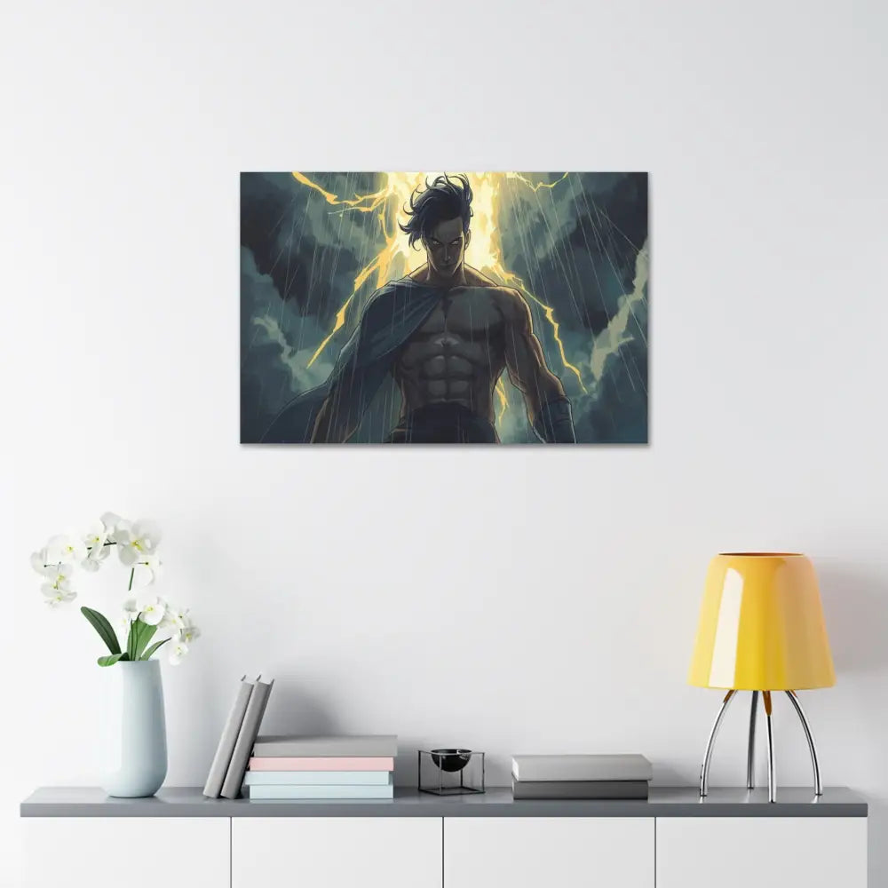 Elemental Fury: Muscular Hero in Lightning Storm Digital Graphic Novel Illustration Canvas Print Canvas