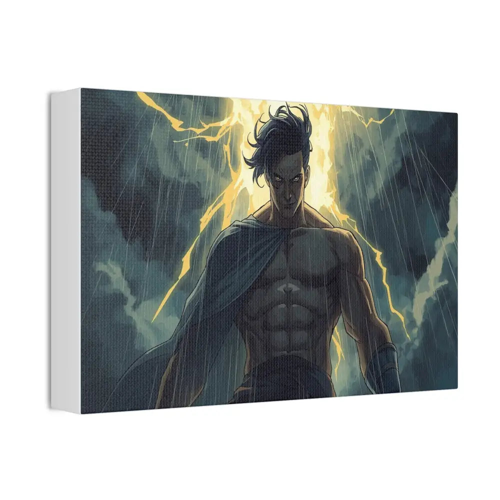 Elemental Fury: Muscular Hero in Lightning Storm Digital Graphic Novel Illustration Canvas Print Canvas