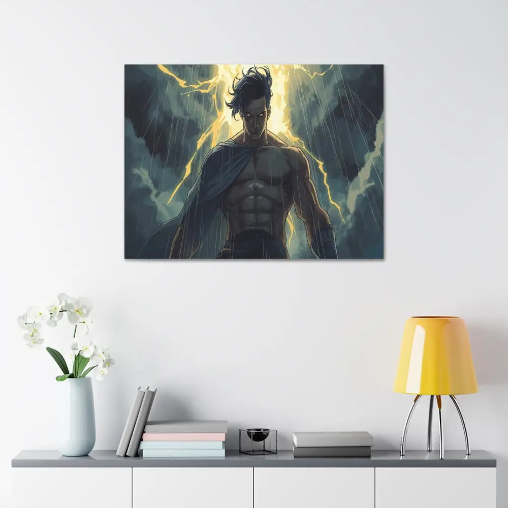 Elemental Fury: Muscular Hero in Lightning Storm Digital Graphic Novel Illustration Canvas Print Canvas