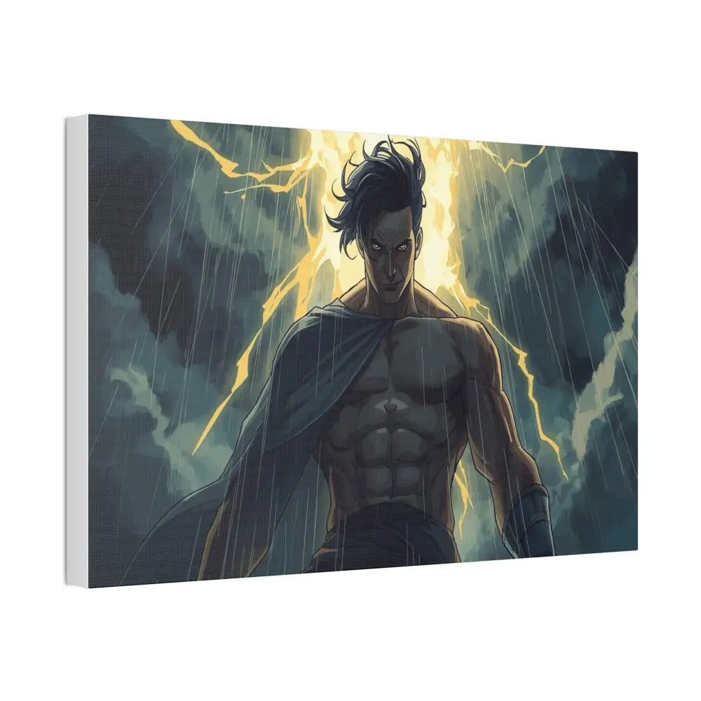 Elemental Fury: Muscular Hero in Lightning Storm Digital Graphic Novel Illustration Canvas Print Canvas