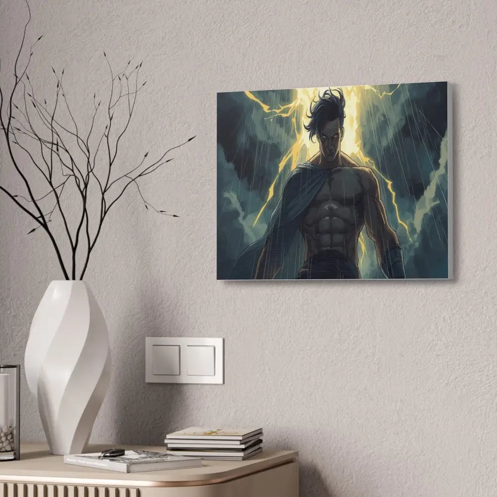 Elemental Fury: Muscular Hero in Lightning Storm Digital Graphic Novel Illustration Canvas Print Canvas