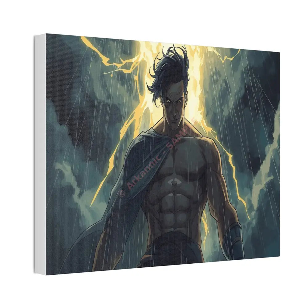 Elemental Fury: Muscular Hero in Lightning Storm Digital Graphic Novel Illustration Canvas Print Canvas