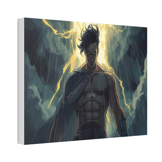 Elemental Fury: Muscular Hero in Lightning Storm Digital Graphic Novel Illustration Canvas Print Canvas