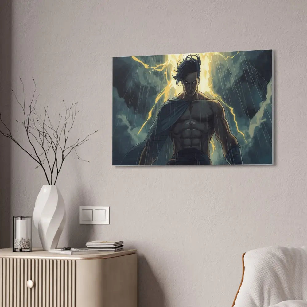 Elemental Fury: Muscular Hero in Lightning Storm Digital Graphic Novel Illustration Canvas Print Canvas