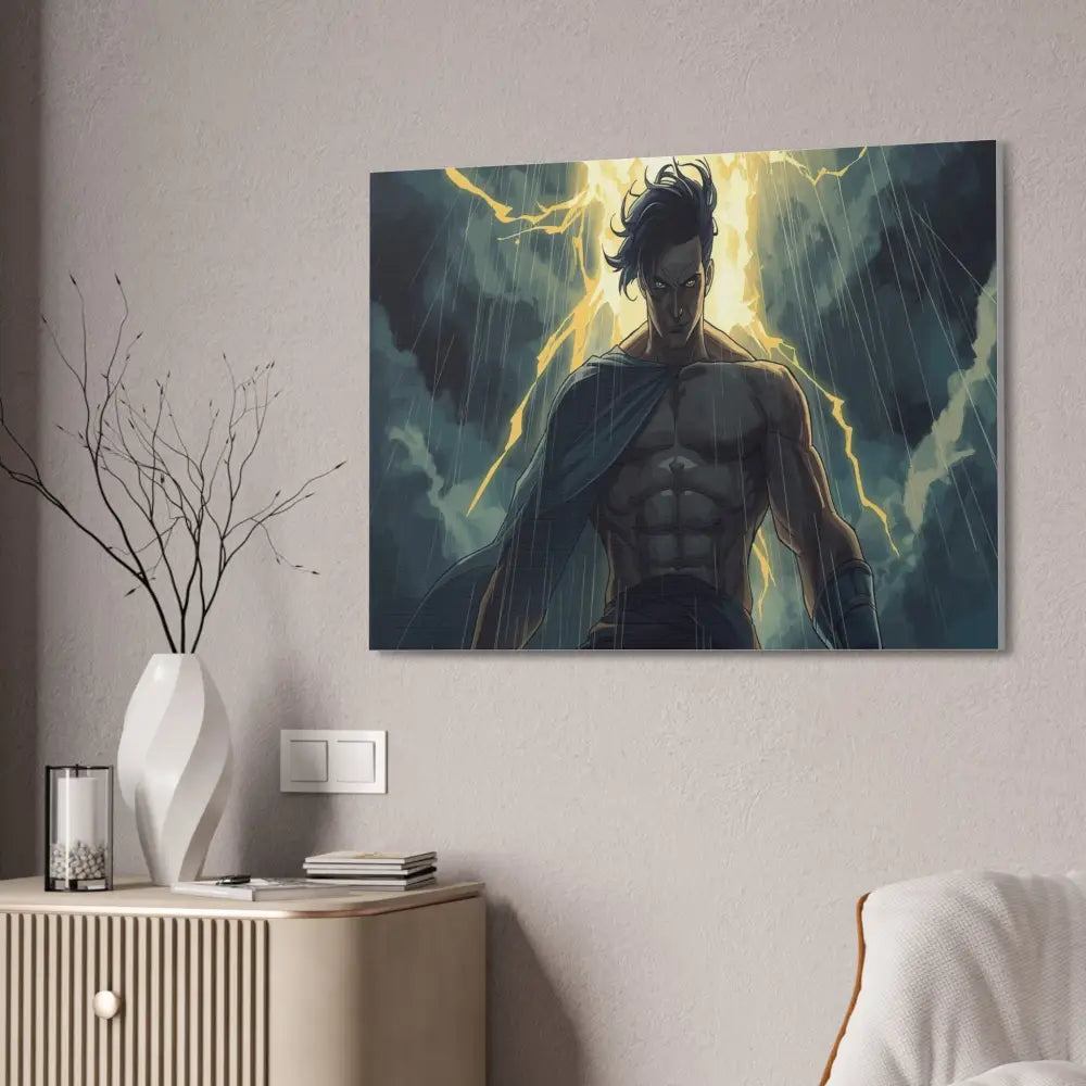 Elemental Fury: Muscular Hero in Lightning Storm Digital Graphic Novel Illustration Canvas Print Canvas