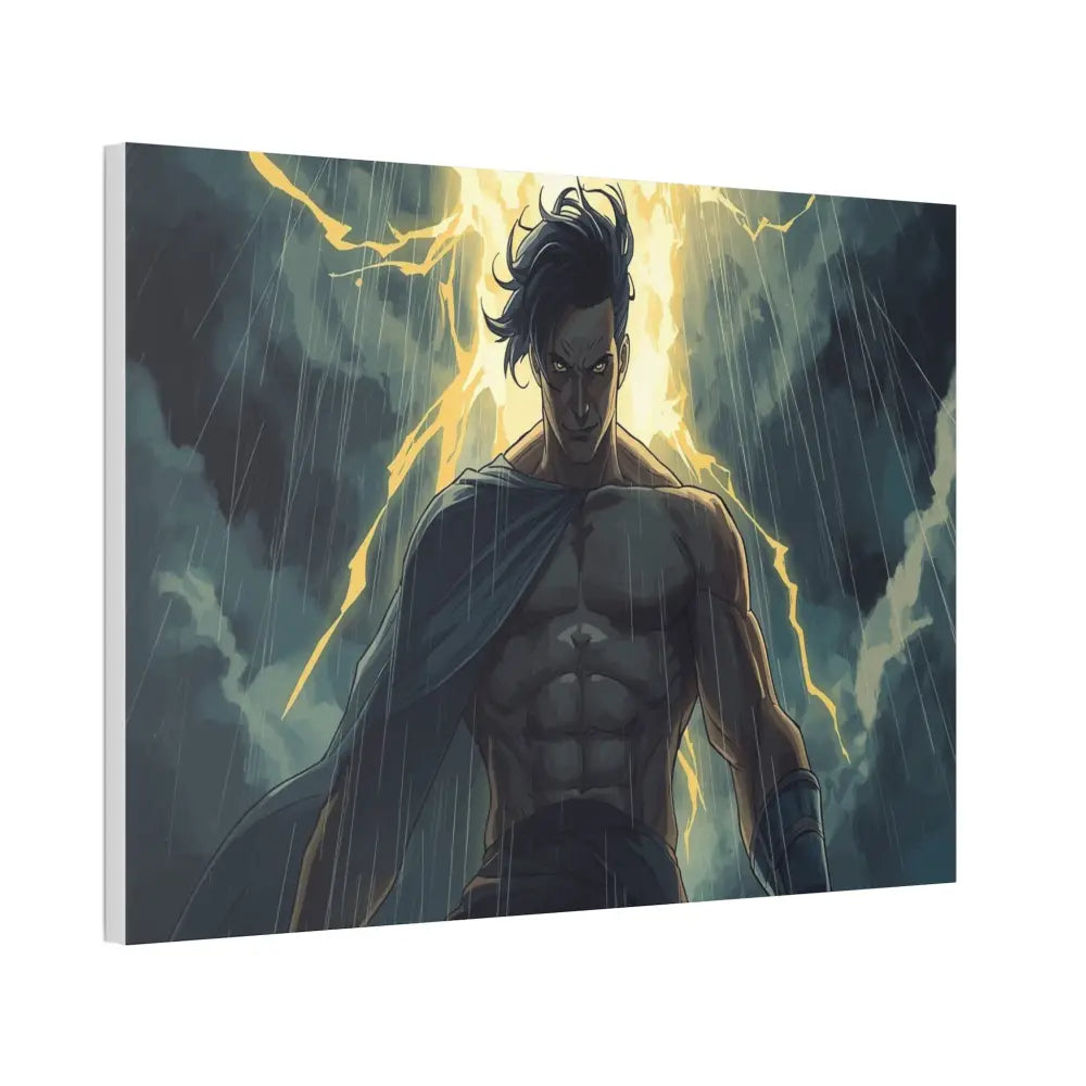 Elemental Fury: Muscular Hero in Lightning Storm Digital Graphic Novel Illustration Canvas Print Canvas