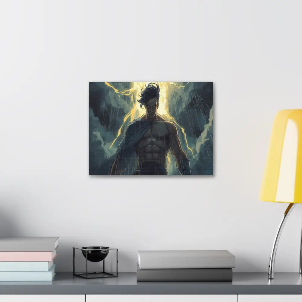 Elemental Fury: Muscular Hero in Lightning Storm Digital Graphic Novel Illustration Canvas Print Canvas