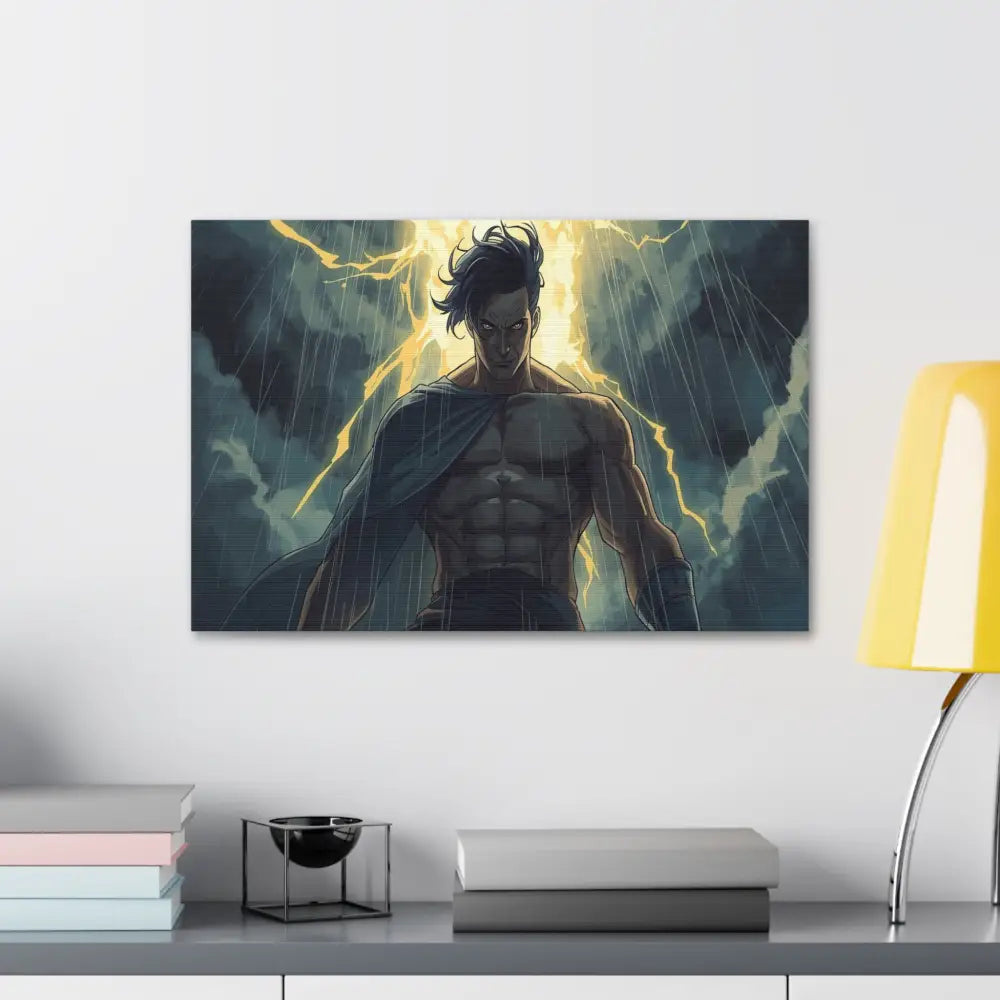 Elemental Fury: Muscular Hero in Lightning Storm Digital Graphic Novel Illustration Canvas Print Canvas