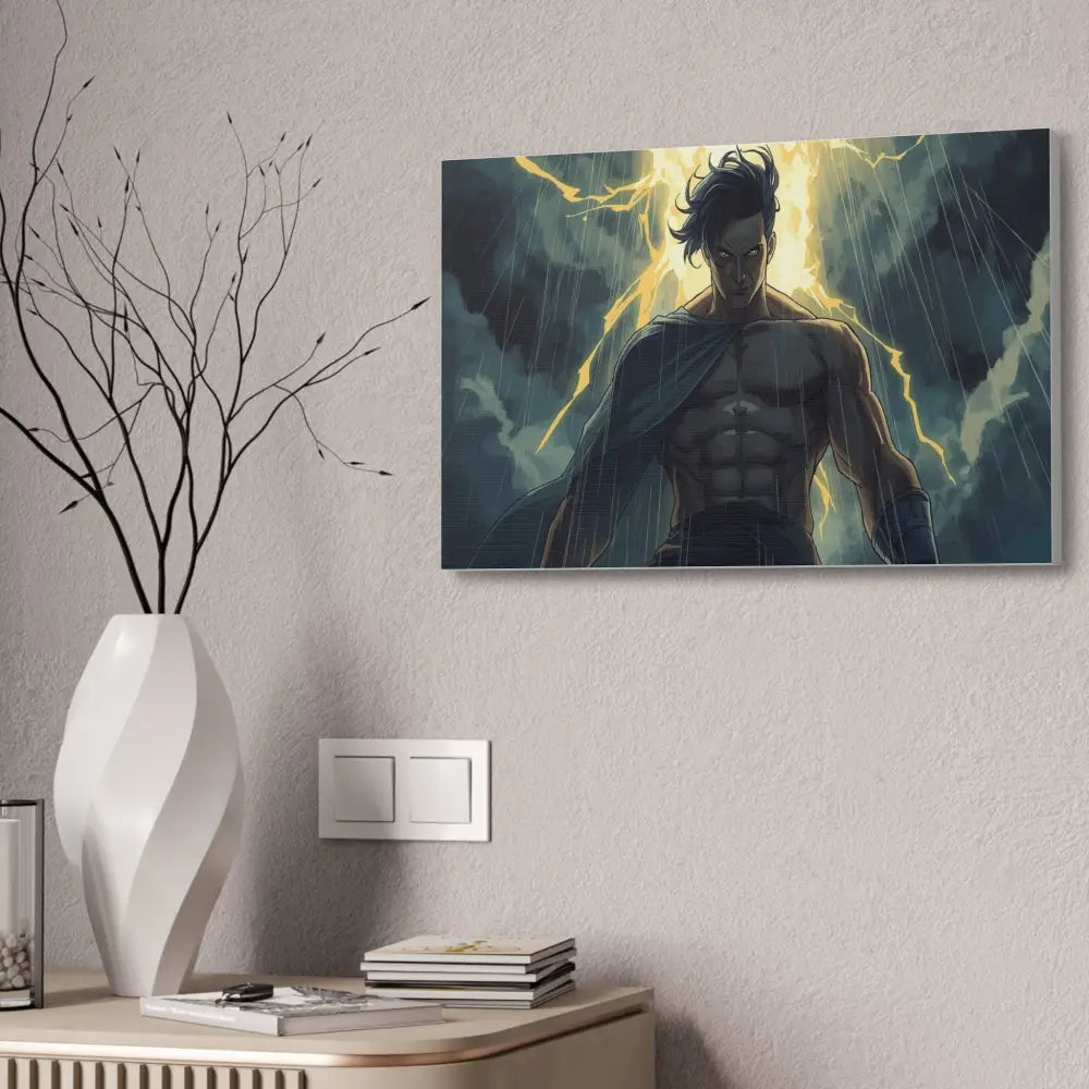 Elemental Fury: Muscular Hero in Lightning Storm Digital Graphic Novel Illustration Canvas Print Canvas