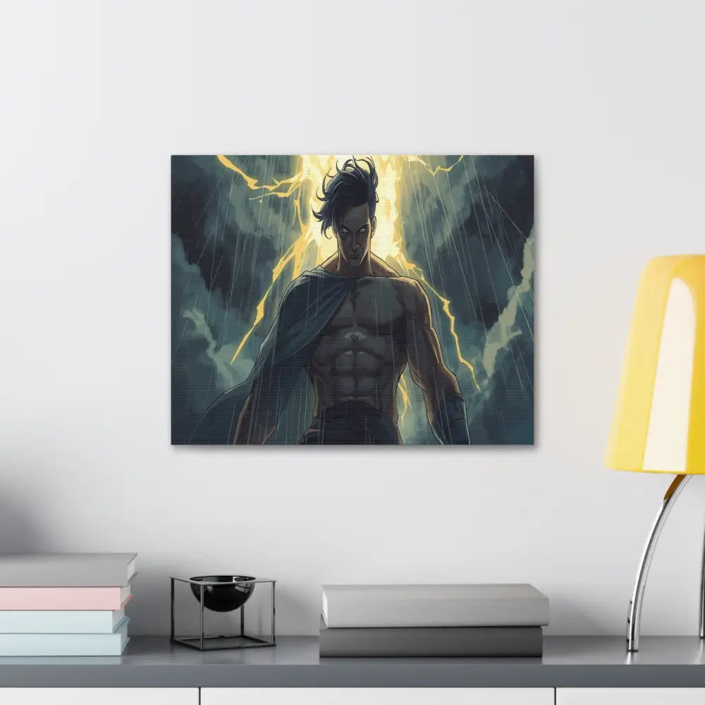 Elemental Fury: Muscular Hero in Lightning Storm Digital Graphic Novel Illustration Canvas Print Canvas