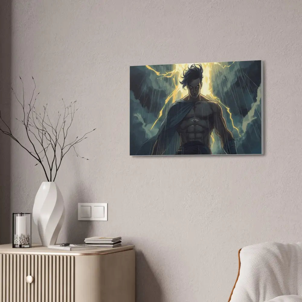 Elemental Fury: Muscular Hero in Lightning Storm Digital Graphic Novel Illustration Canvas Print Canvas