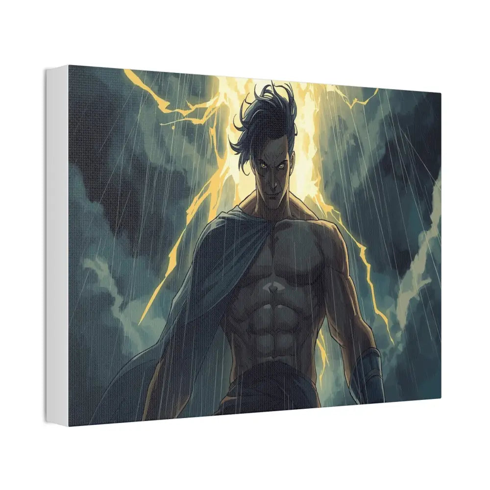 Elemental Fury: Muscular Hero in Lightning Storm Digital Graphic Novel Illustration Canvas Print Canvas