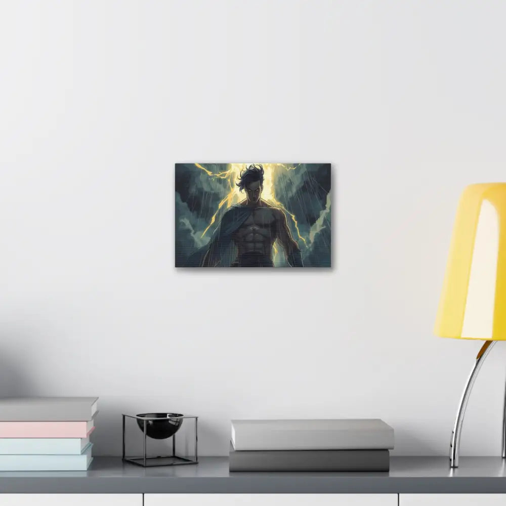 Elemental Fury: Muscular Hero in Lightning Storm Digital Graphic Novel Illustration Canvas Print Canvas