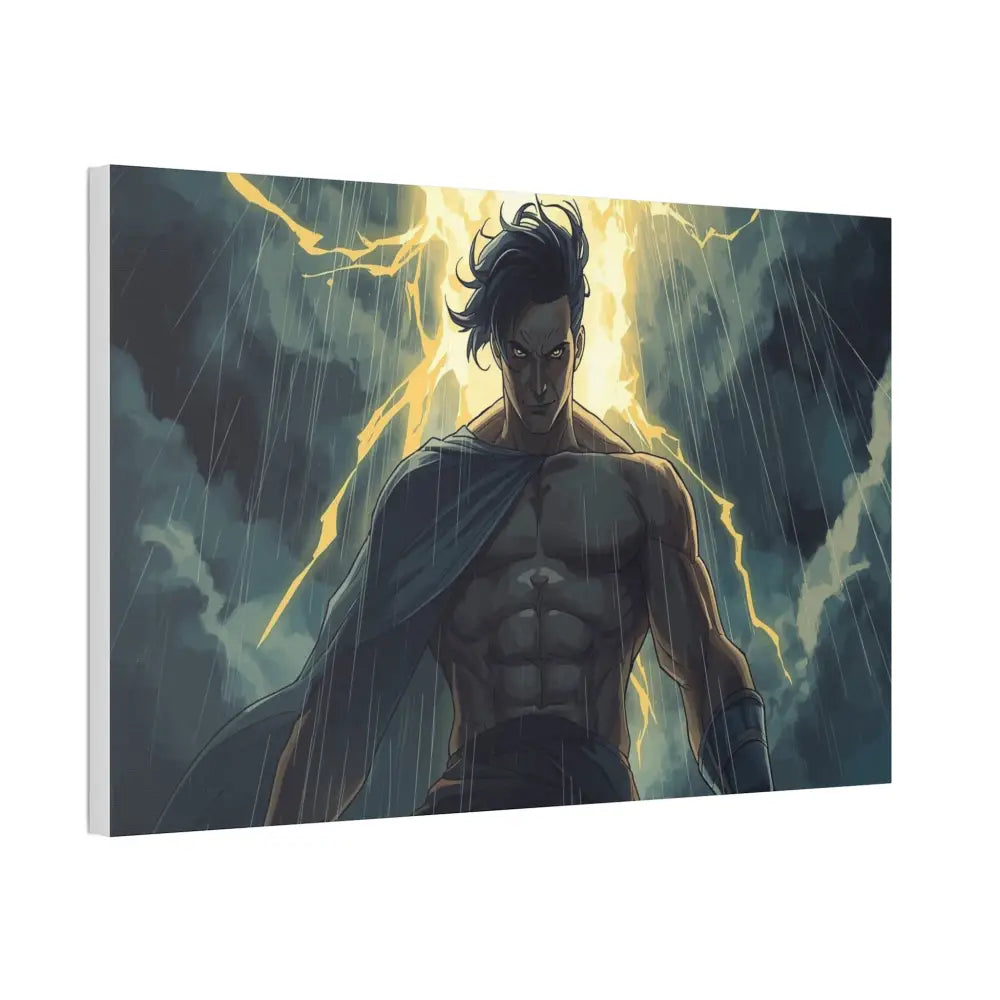 Elemental Fury: Muscular Hero in Lightning Storm Digital Graphic Novel Illustration Canvas Print Canvas
