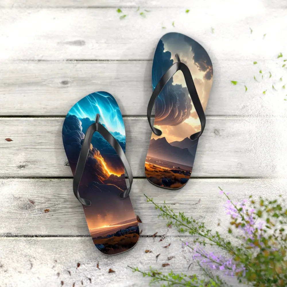 Elemental Tempest: Stormy Digital Landscape Supernatural Lightning Composition Flip Flop Shoes Shoes