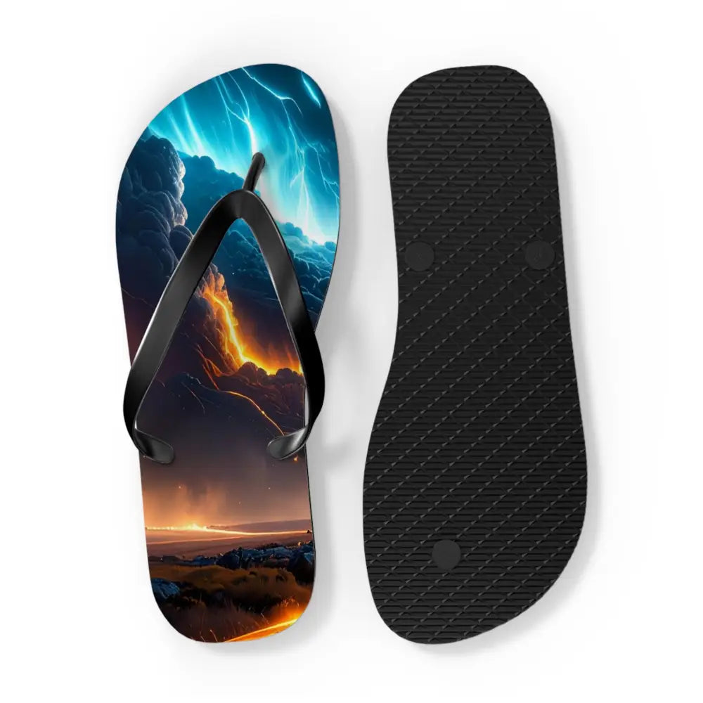 Elemental Tempest: Stormy Digital Landscape Supernatural Lightning Composition Flip Flop Shoes Shoes