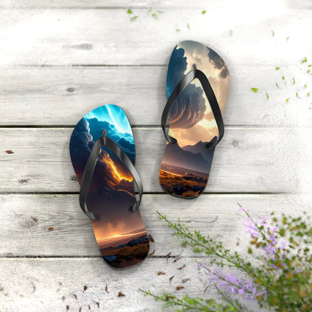 Elemental Tempest: Stormy Digital Landscape Supernatural Lightning Composition Flip Flop Shoes Shoes