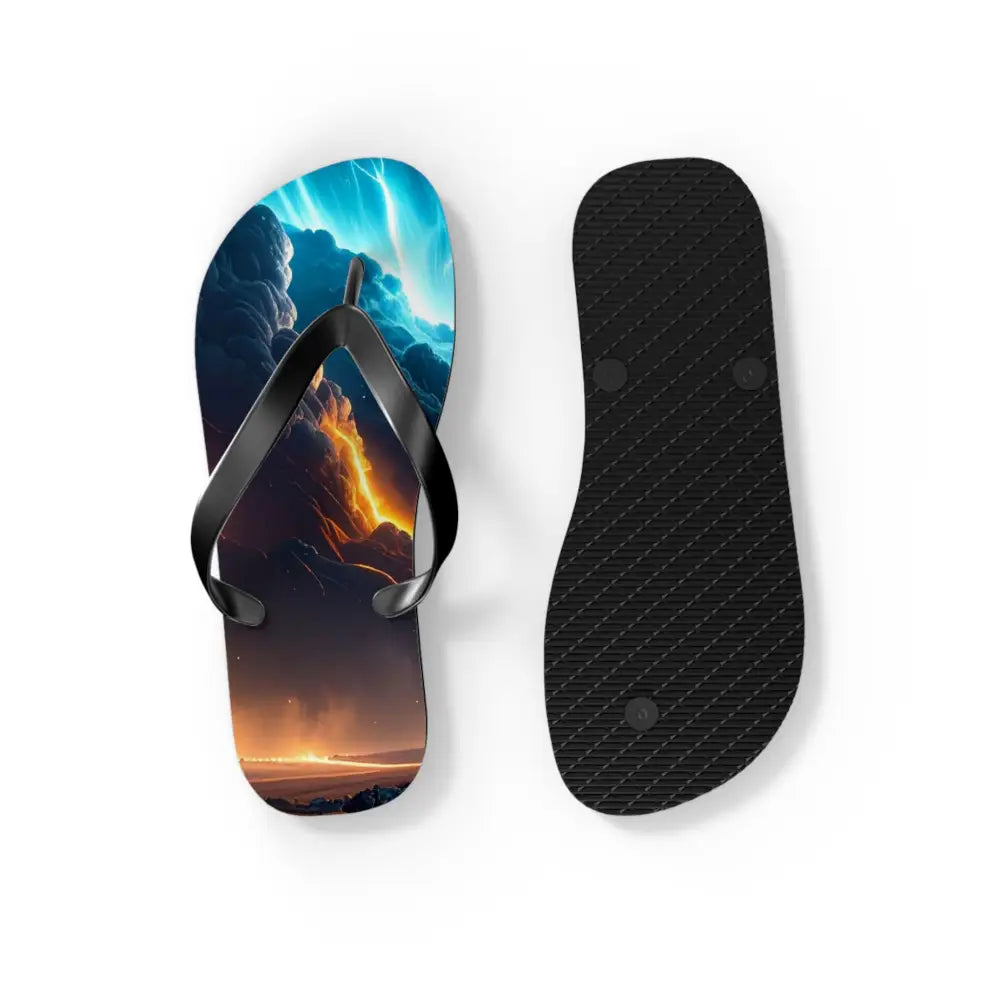 Elemental Tempest: Stormy Digital Landscape Supernatural Lightning Composition Flip Flop Shoes Shoes