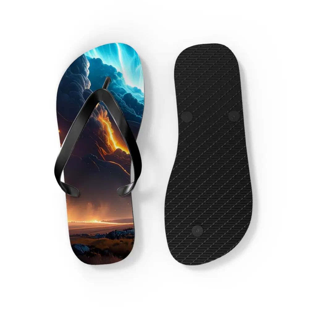 Elemental Tempest: Stormy Digital Landscape Supernatural Lightning Composition Flip Flop Shoes Shoes