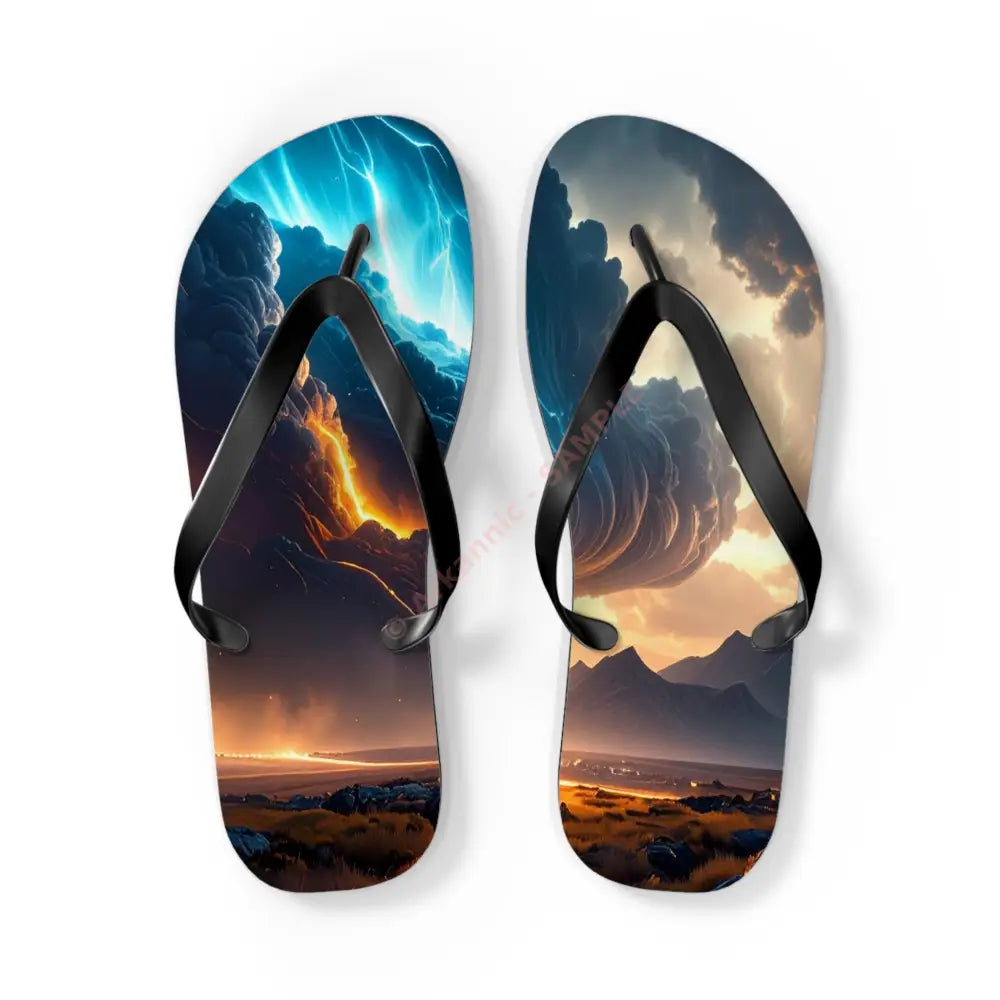 Elemental Tempest: Stormy Digital Landscape Supernatural Lightning Composition Flip Flop Shoes L / Black sole Shoes