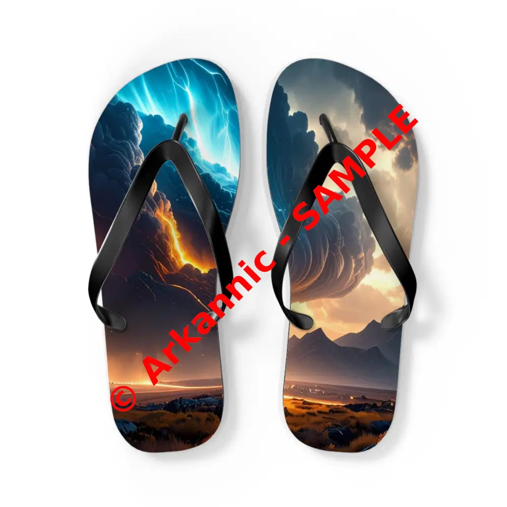 Elemental Tempest: Stormy Digital Landscape Supernatural Lightning Composition Flip Flop Shoes L / Black sole Shoes