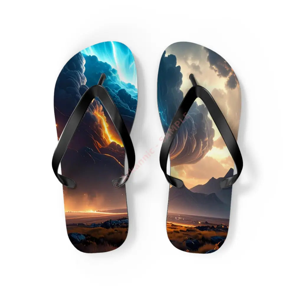 Elemental Tempest: Stormy Digital Landscape Supernatural Lightning Composition Flip Flop Shoes M / Black sole Shoes