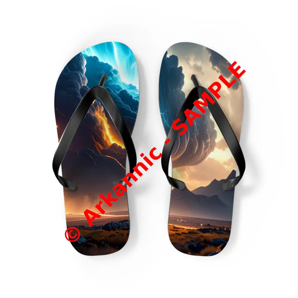 Elemental Tempest: Stormy Digital Landscape Supernatural Lightning Composition Flip Flop Shoes M / Black sole Shoes