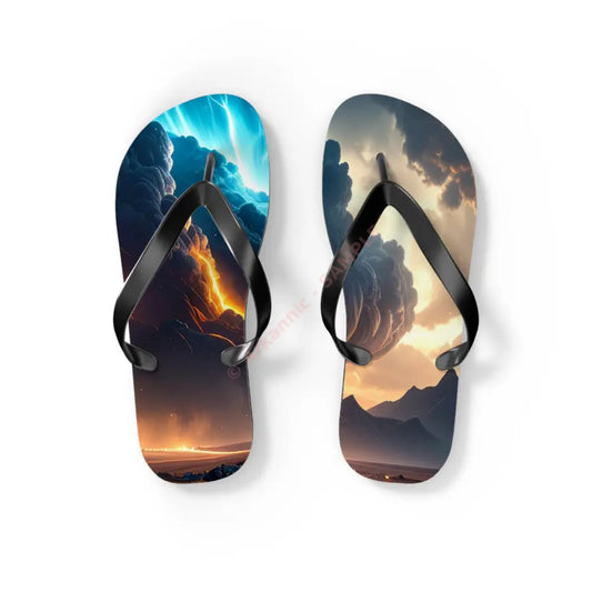 Elemental Tempest: Stormy Digital Landscape Supernatural Lightning Composition Flip Flop Shoes S / Black sole Shoes