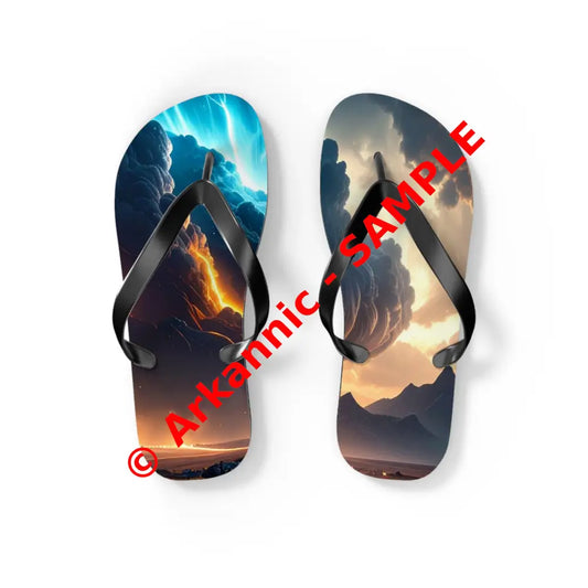Elemental Tempest: Stormy Digital Landscape Supernatural Lightning Composition Flip Flop Shoes S / Black sole Shoes