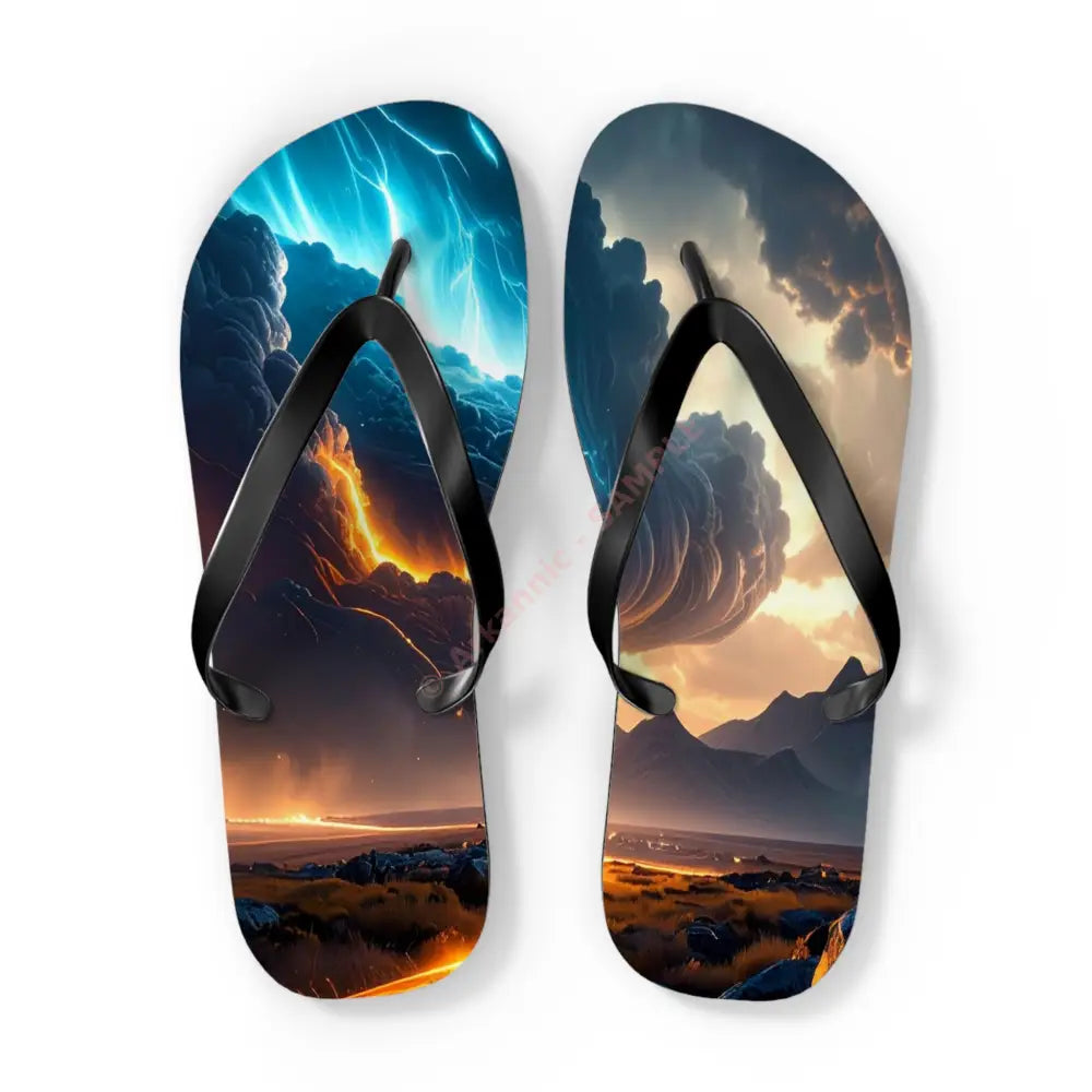 Elemental Tempest: Stormy Digital Landscape Supernatural Lightning Composition Flip Flop Shoes XL / Black sole Shoes