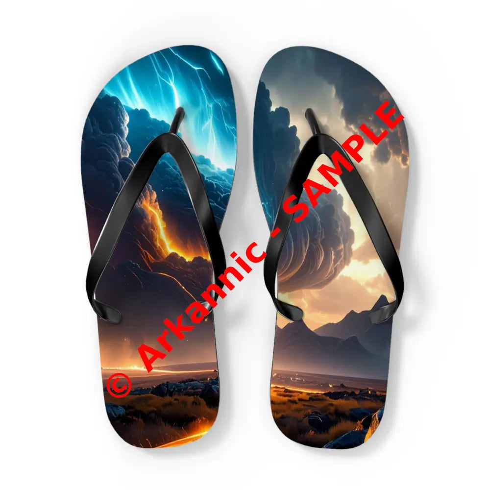 Elemental Tempest: Stormy Digital Landscape Supernatural Lightning Composition Flip Flop Shoes XL / Black sole Shoes