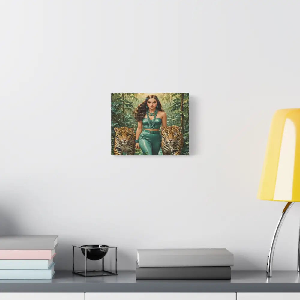 Emerald Sovereign: Woman in Jungle with Leopards High Fashion Wildlife PortraitCanvas Canvas