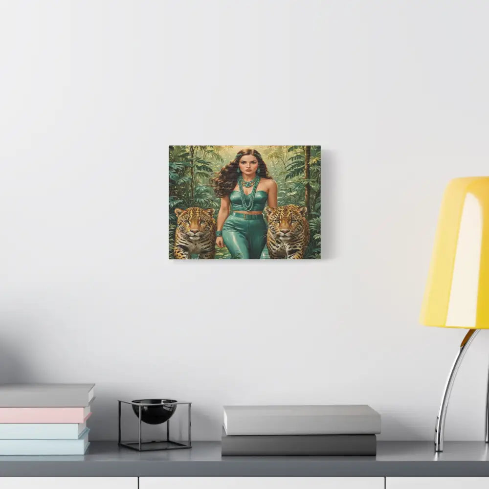 Emerald Sovereign: Woman in Jungle with Leopards High Fashion Wildlife PortraitCanvas Canvas