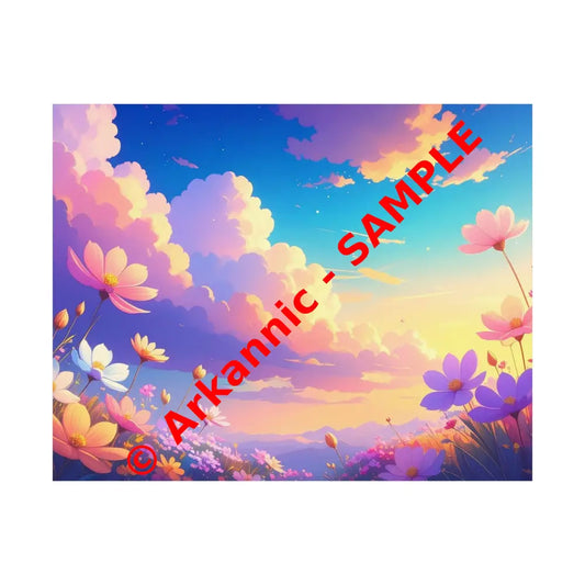 Ethereal Summer Sunset: Cosmos Flower Landscape Digital Painterly Illustration Poster 14″ x 11″ Poster
