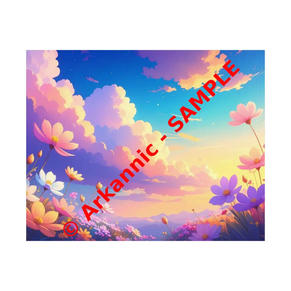 Ethereal Summer Sunset: Cosmos Flower Landscape Digital Painterly Illustration Poster 20″ x 16″ Poster
