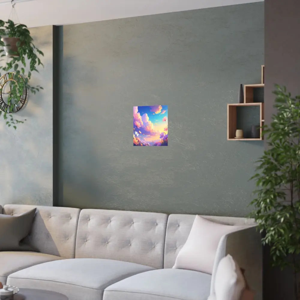 Ethereal Summer Sunset: Cosmos Flower Landscape Digital Painterly Illustration Poster Poster