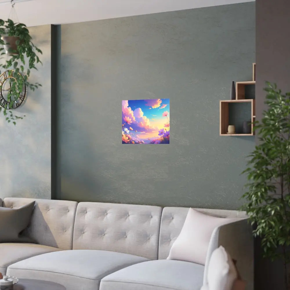 Ethereal Summer Sunset: Cosmos Flower Landscape Digital Painterly Illustration Poster Poster