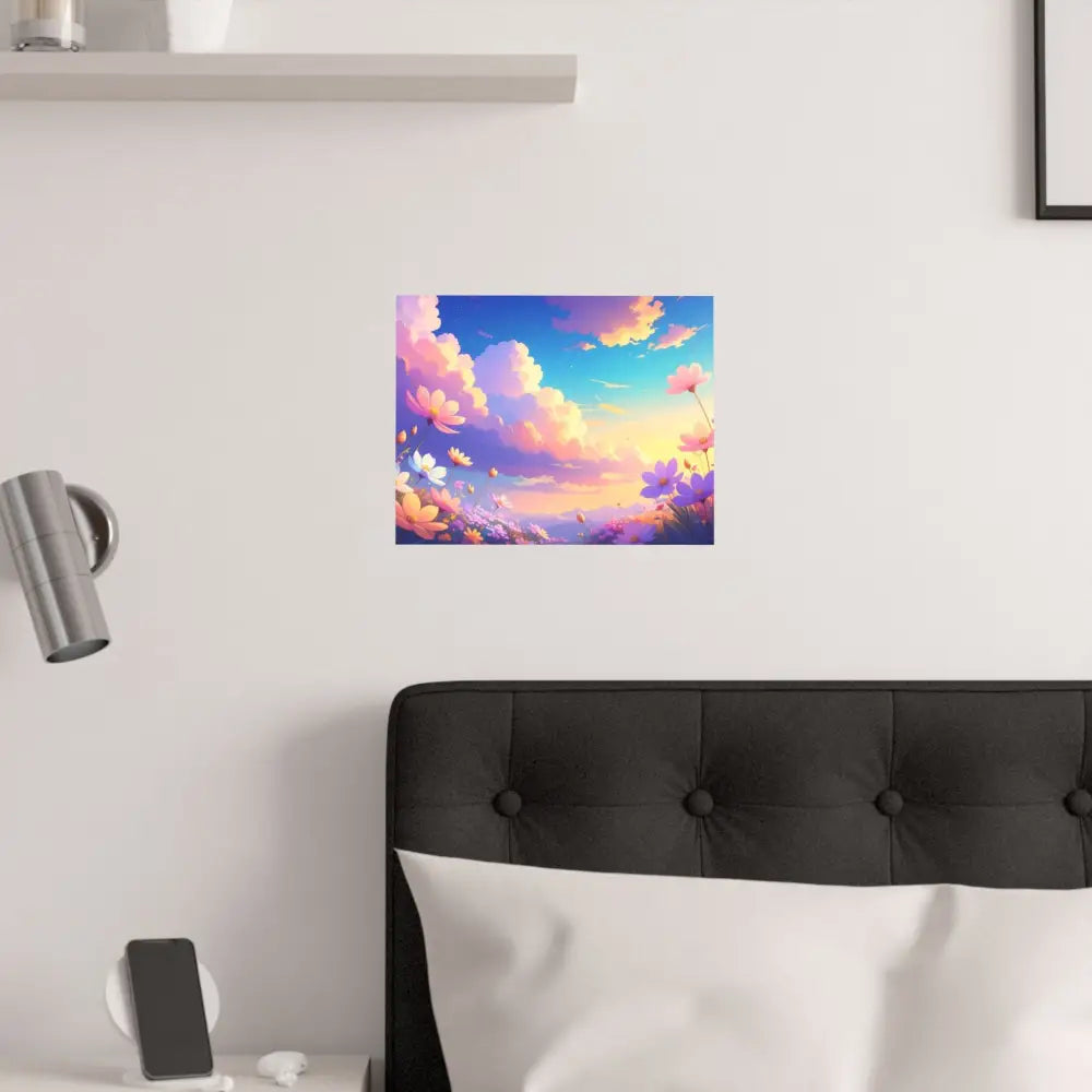 Ethereal Summer Sunset: Cosmos Flower Landscape Digital Painterly Illustration Poster Poster