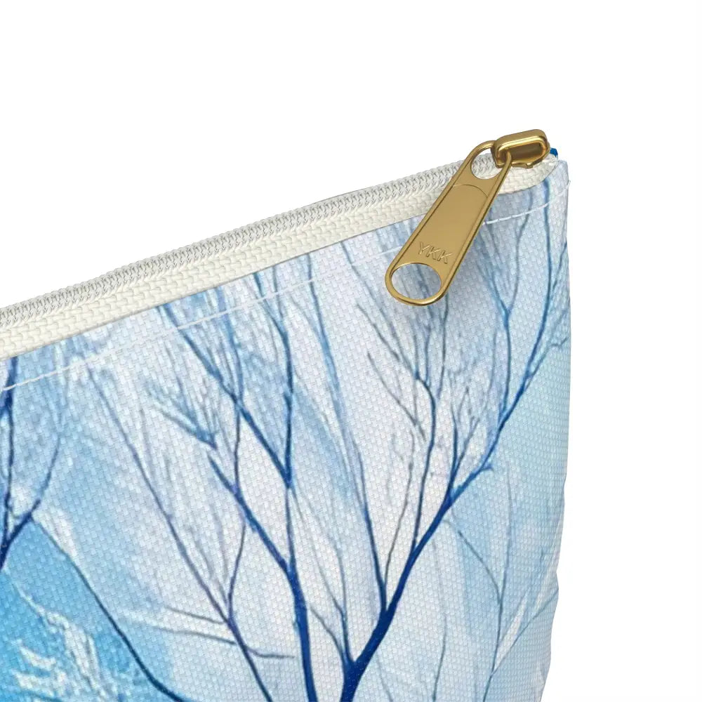 Ethereal Winter Nocturne: Fractal Blue Branches Misty Landscape Watercolor Accessory Pouch Bags