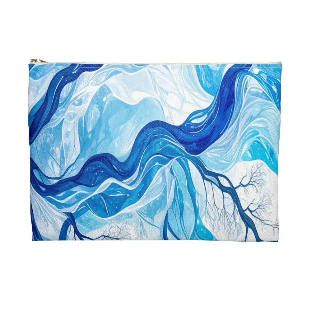 Ethereal Winter Nocturne: Fractal Blue Branches Misty Landscape Watercolor Accessory Pouch Bags