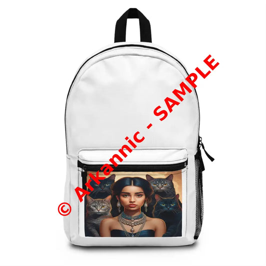 Feline Mystique: Ethereal Companion Portrait Digital Art Elegance Backpack One size Bags
