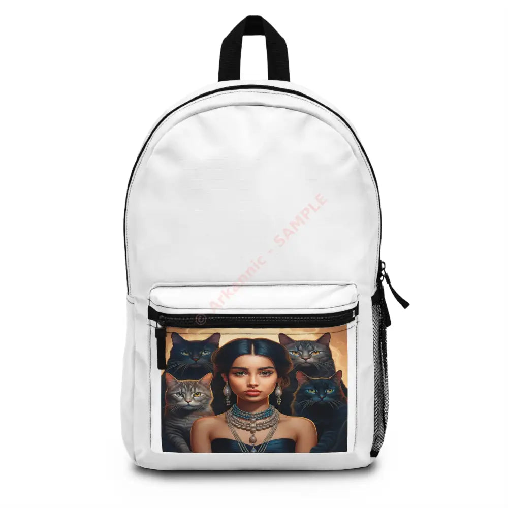 Feline Mystique: Ethereal Companion Portrait Digital Art Elegance Backpack One size Bags