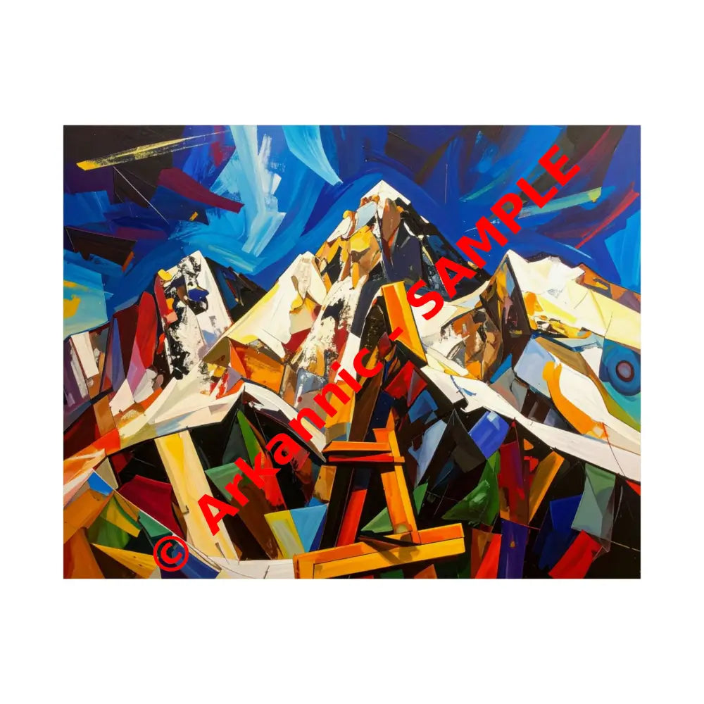 Fractured Peaks: Cubist Mountain Landscape Geometric Abstract Panorama Poster 14″ x 11″ Poster