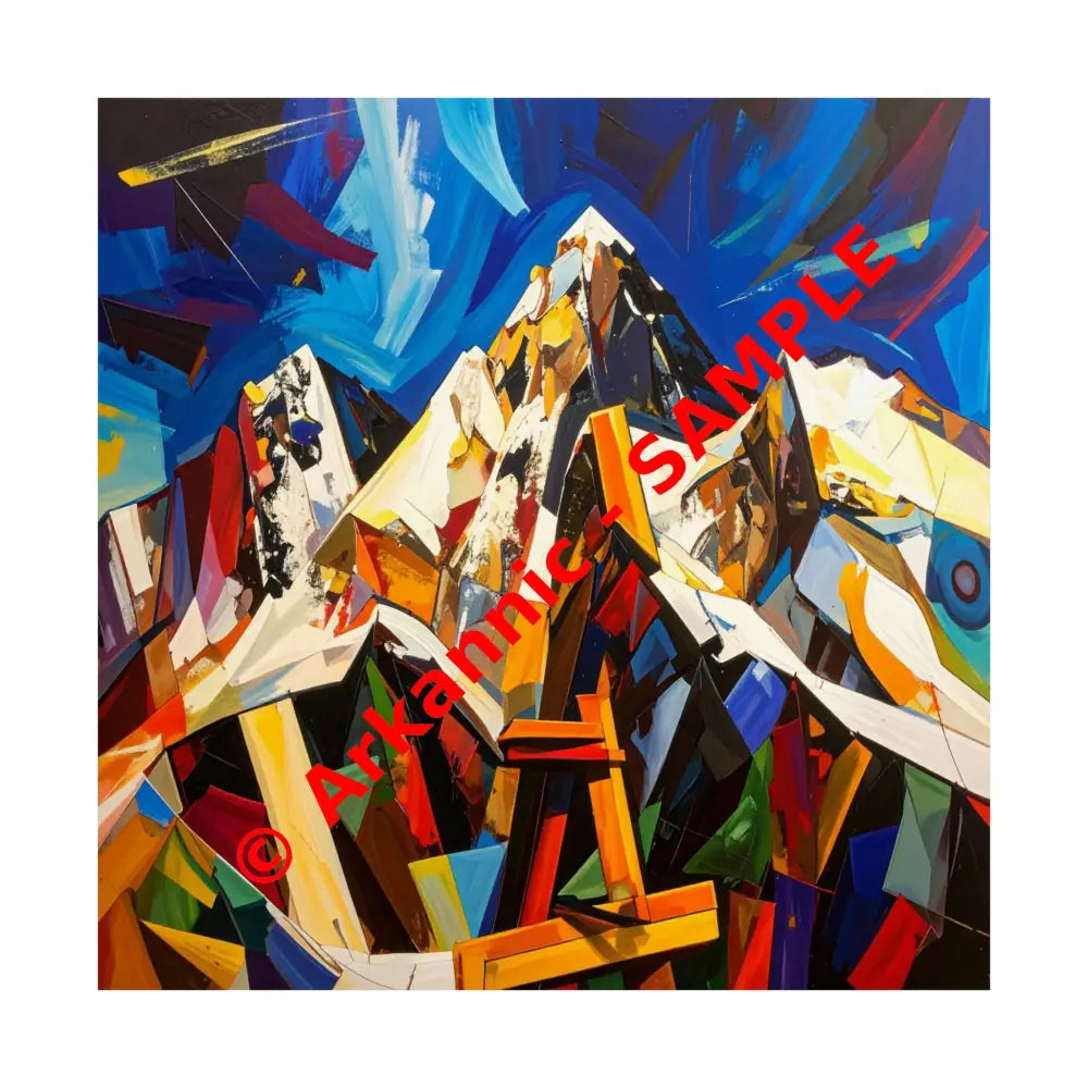 Fractured Peaks: Cubist Mountain Landscape Geometric Abstract Panorama Poster 14’’ x 14’’ Poster