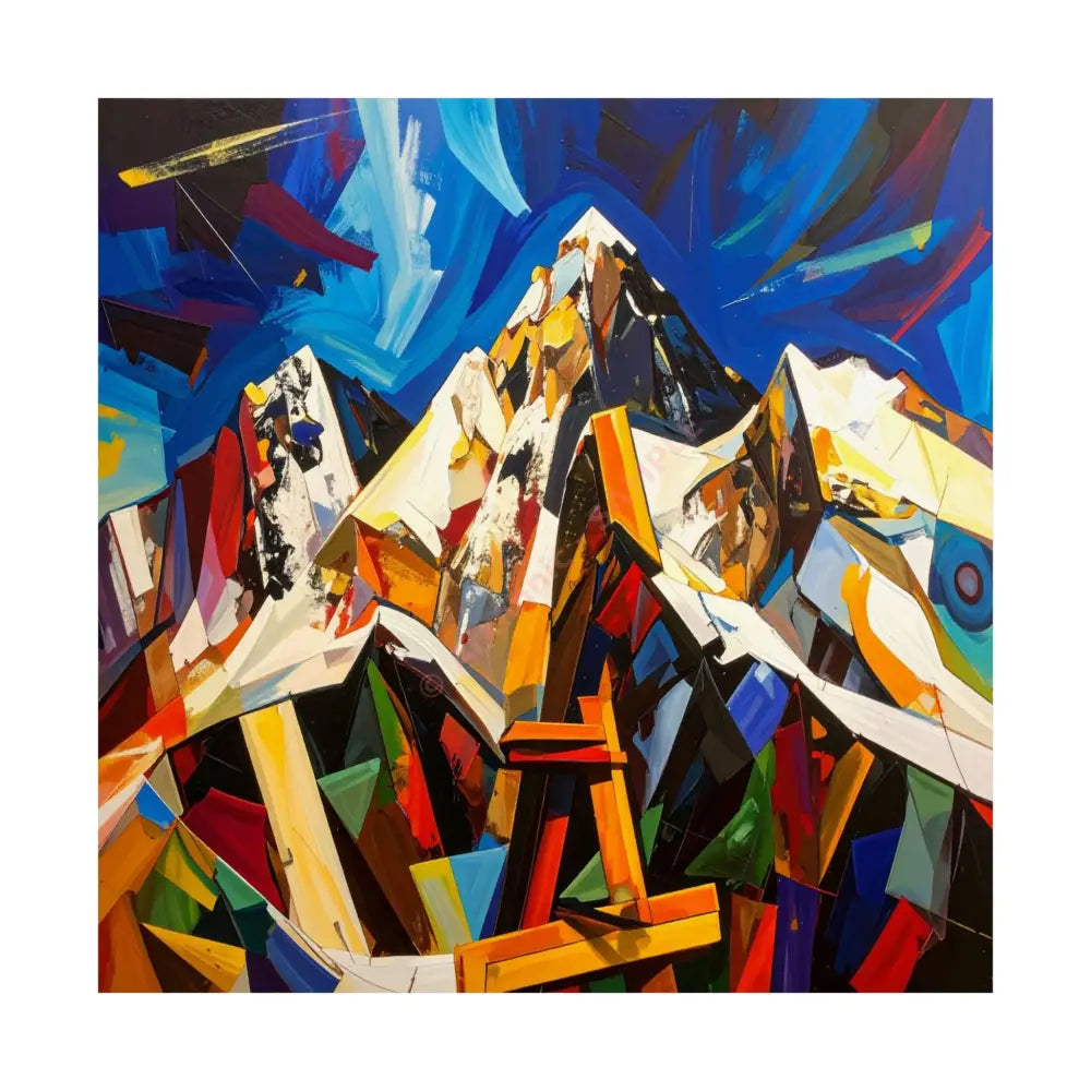 Fractured Peaks: Cubist Mountain Landscape Geometric Abstract Panorama Poster 14’’ x 14’’ Poster