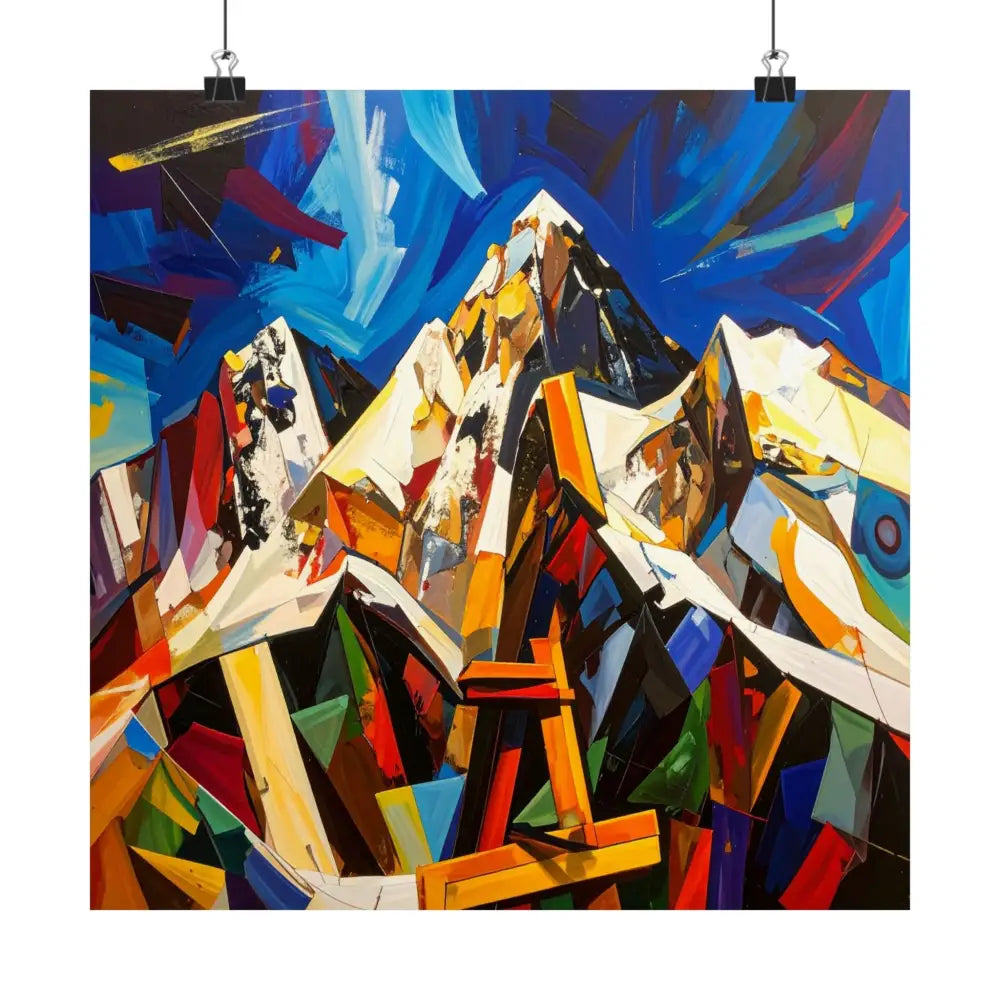 Fractured Peaks: Cubist Mountain Landscape Geometric Abstract Panorama Poster Poster