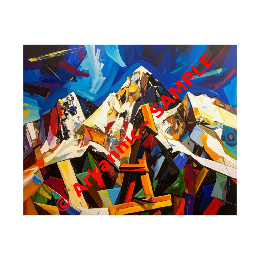 Fractured Peaks: Cubist Mountain Landscape Geometric Abstract Panorama Poster 20″ x 16″ Poster