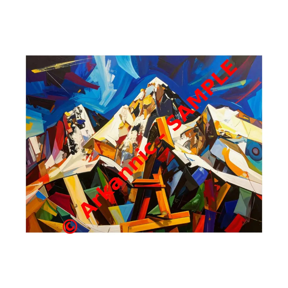 Fractured Peaks: Cubist Mountain Landscape Geometric Abstract Panorama Poster 24″ x 18″ Poster