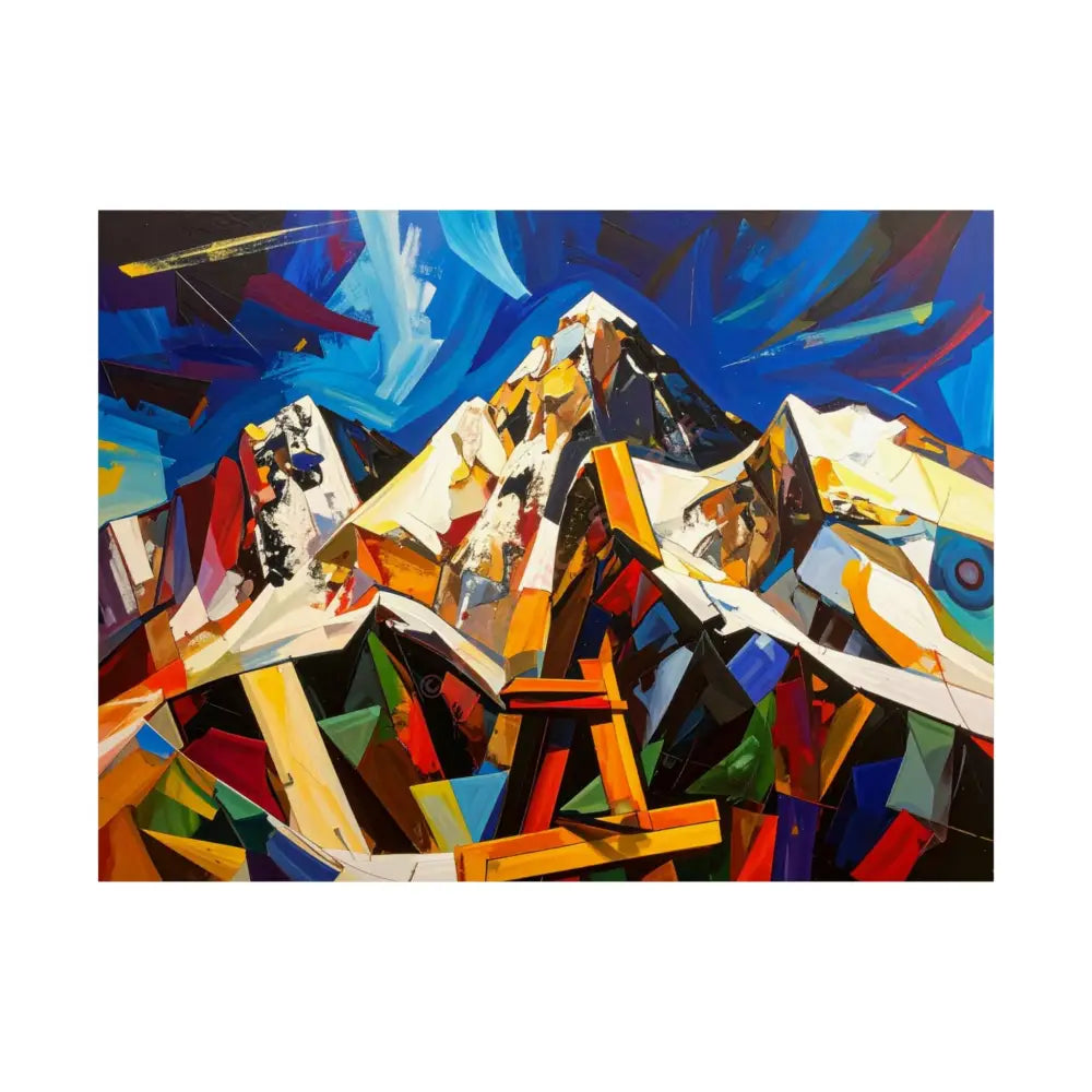Fractured Peaks: Cubist Mountain Landscape Geometric Abstract Panorama Poster 24″ x 18″ Poster