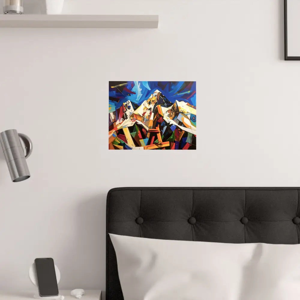 Fractured Peaks: Cubist Mountain Landscape Geometric Abstract Panorama Poster Poster
